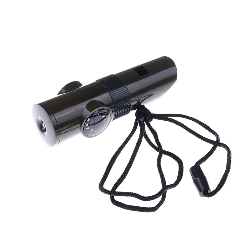 

7 in 1 Mini Survival Whistle Kit Camping Survival Whistle With Compass Thermometer Flashlight Magnifier tools Outdoor Hiking