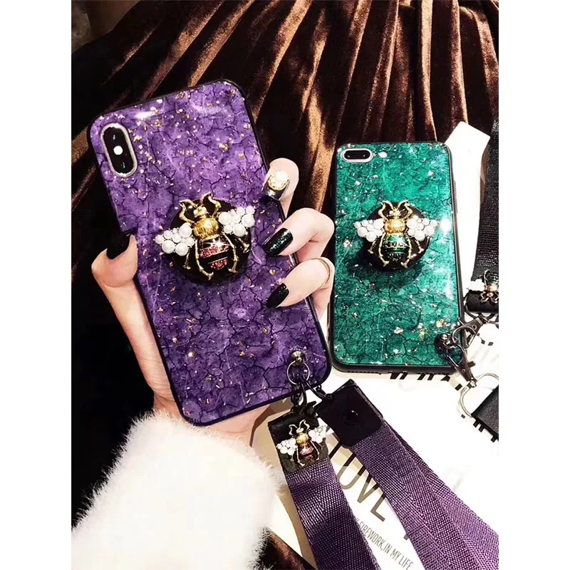 

Luxury DIY crystal Star Bee+ Fur Ball+Strap Phone case For iPhone 6 6SP 8 7Plus X XS MAX XR blingbling Glitter Marble Capa Funds