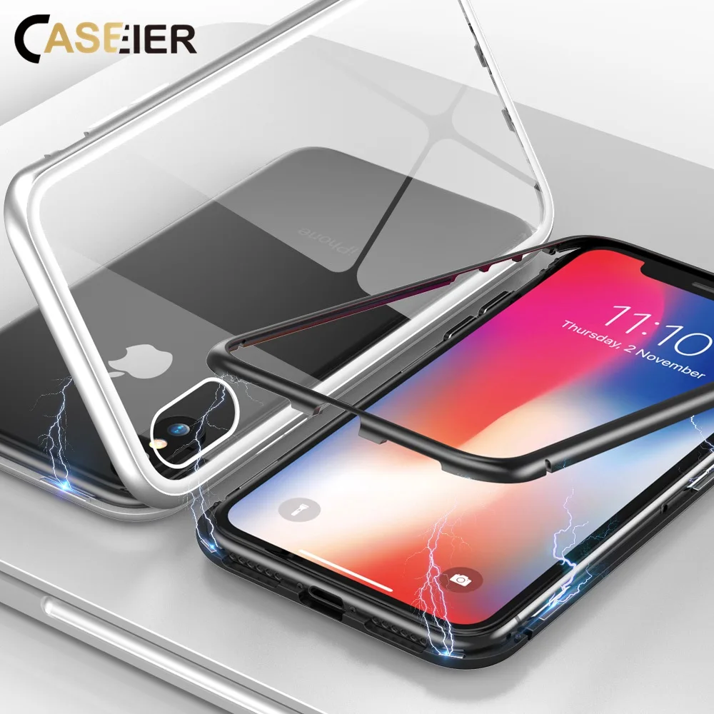 

CASEIER Magnetic Adsorption Case For iPhone X 10 7 Cases Tempered Glass Cover For iPhone 6 6s 7 X 8 Plus Phone Back Accessories