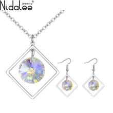 Nidalee 2017 Fahion Metal frame And Circular Crystal From SWAROVSKI Necklace Dangle Earrings for women wedding Jewelry Sets 2539
