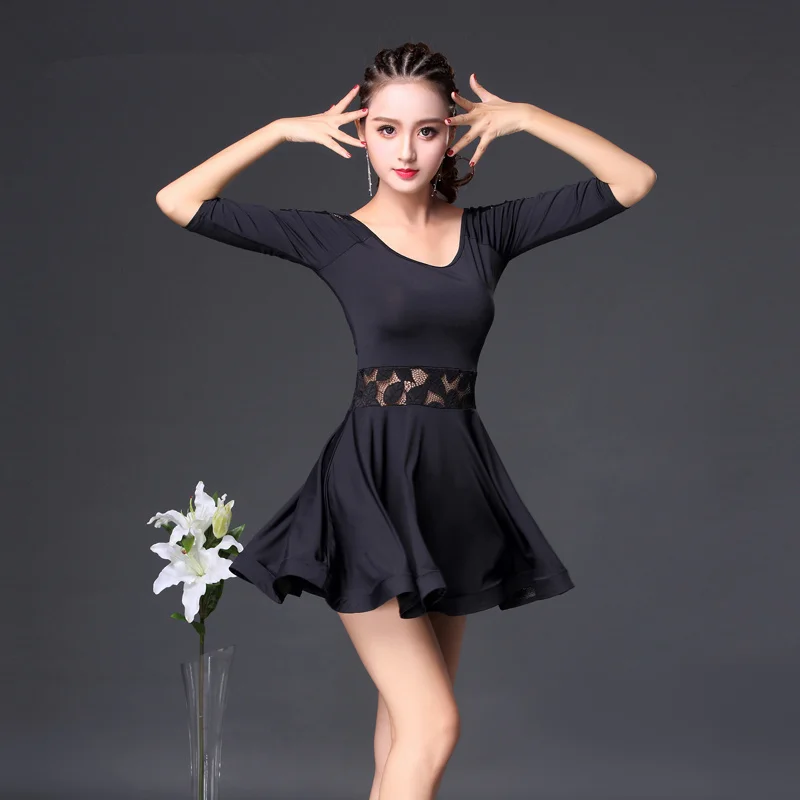 Latin Dance Dress For Women Black Short Sleeve Professional Sumba 