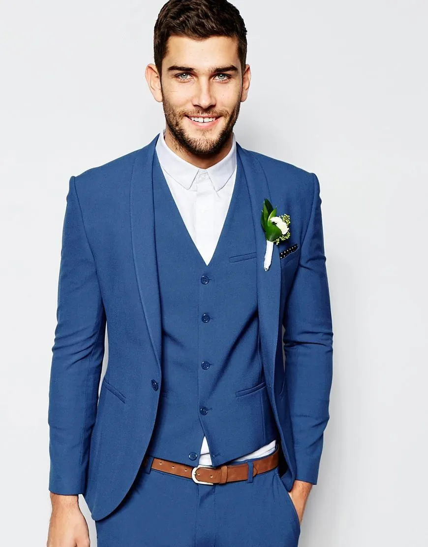 2017 Fashion Royal Blue Tuxedos For Men Elegant Men Suits Daily Work Wear Blazer Prom Party Suits Custom (Jacket+Pants+Vest+Tie)