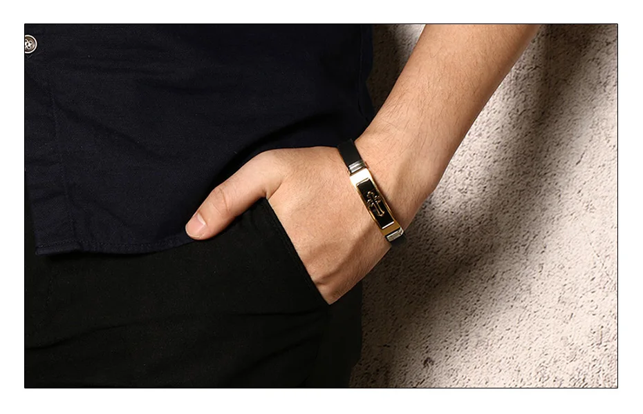 Meaeguet Trendy Stainless Steel Hollow Buds Cross Bracelet For Men Religious Black Rubber Silicone Charm Bracelets  (2)