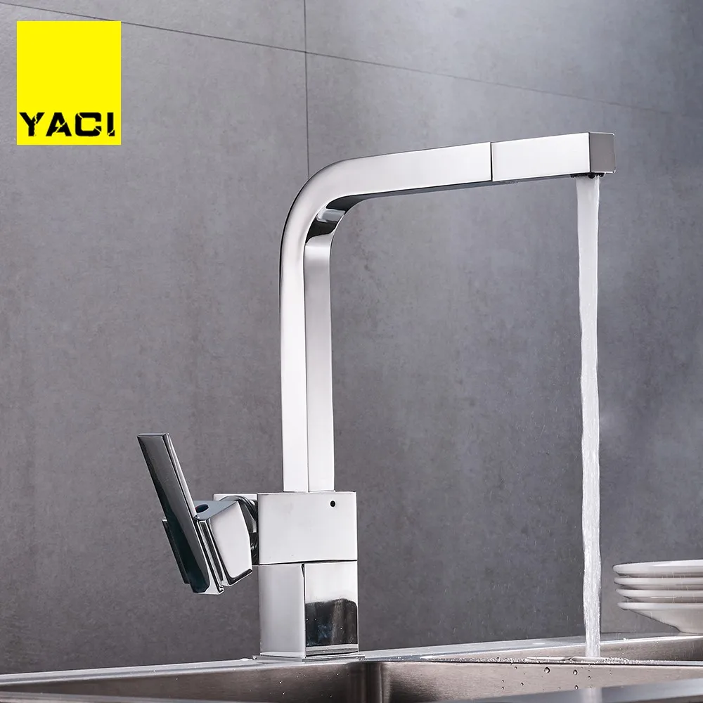 YACI 17 новый продукт хромированный выдвижной кухонный кран квадратный латунный раковина Кухонные смесители выдвижной вращающийся спрей