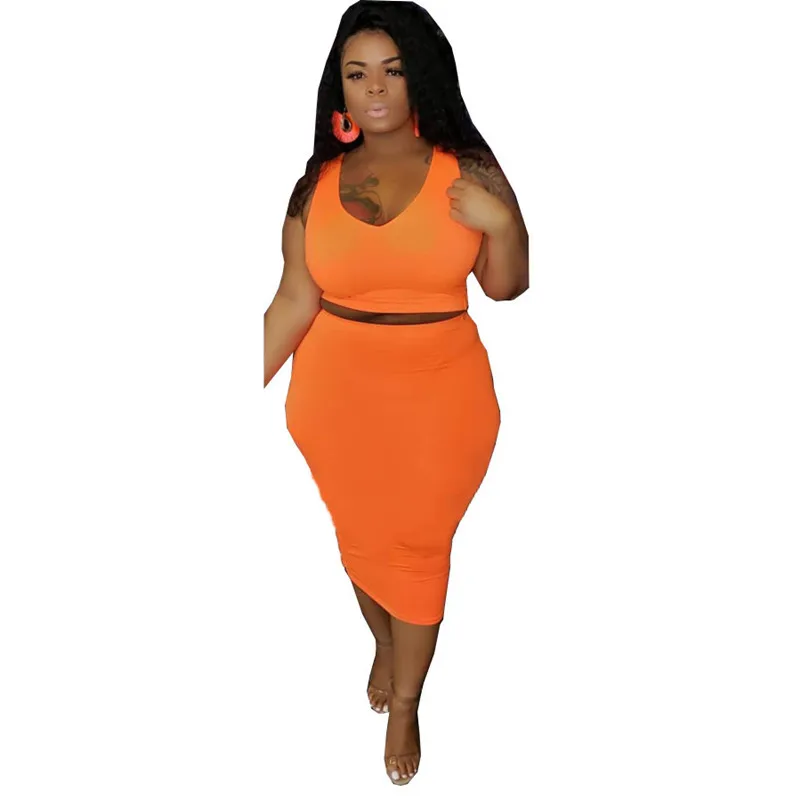 

Summer Casual Comfortable Solid Color 2 Piece Sets Womens Outfits Sleeveless Round Neck Tank Top Bag Hips Skirt ropa de mujer