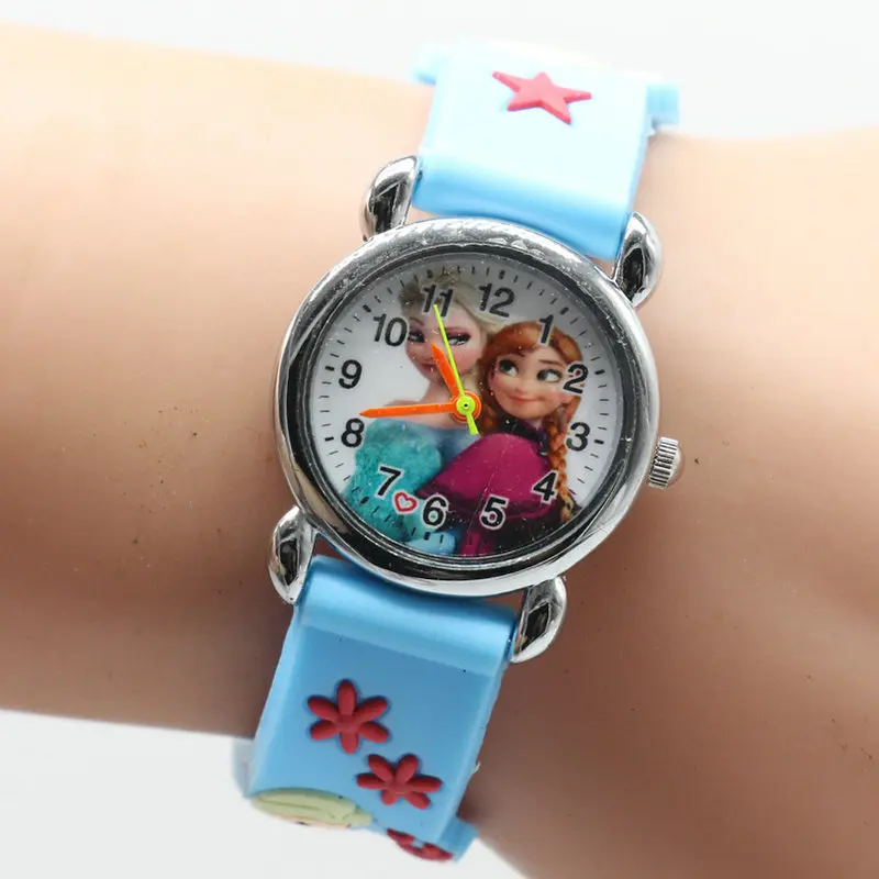 Infantil Reloj Принцесса Эльза Анна мультфильм часы 3D Для детей Кварцевые наручные часы - Цвет: Небесно-голубой