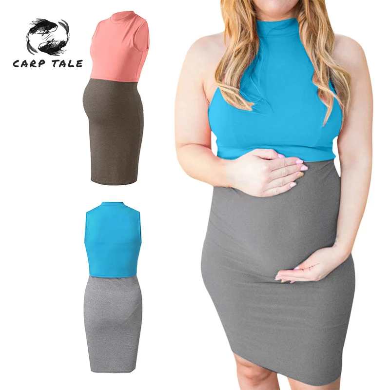 

Pregnant Dress Women Maternity Nursing Breastfeeding Summer Sleeveless Two-Color Stitching Dress Mother Maternity Clothes