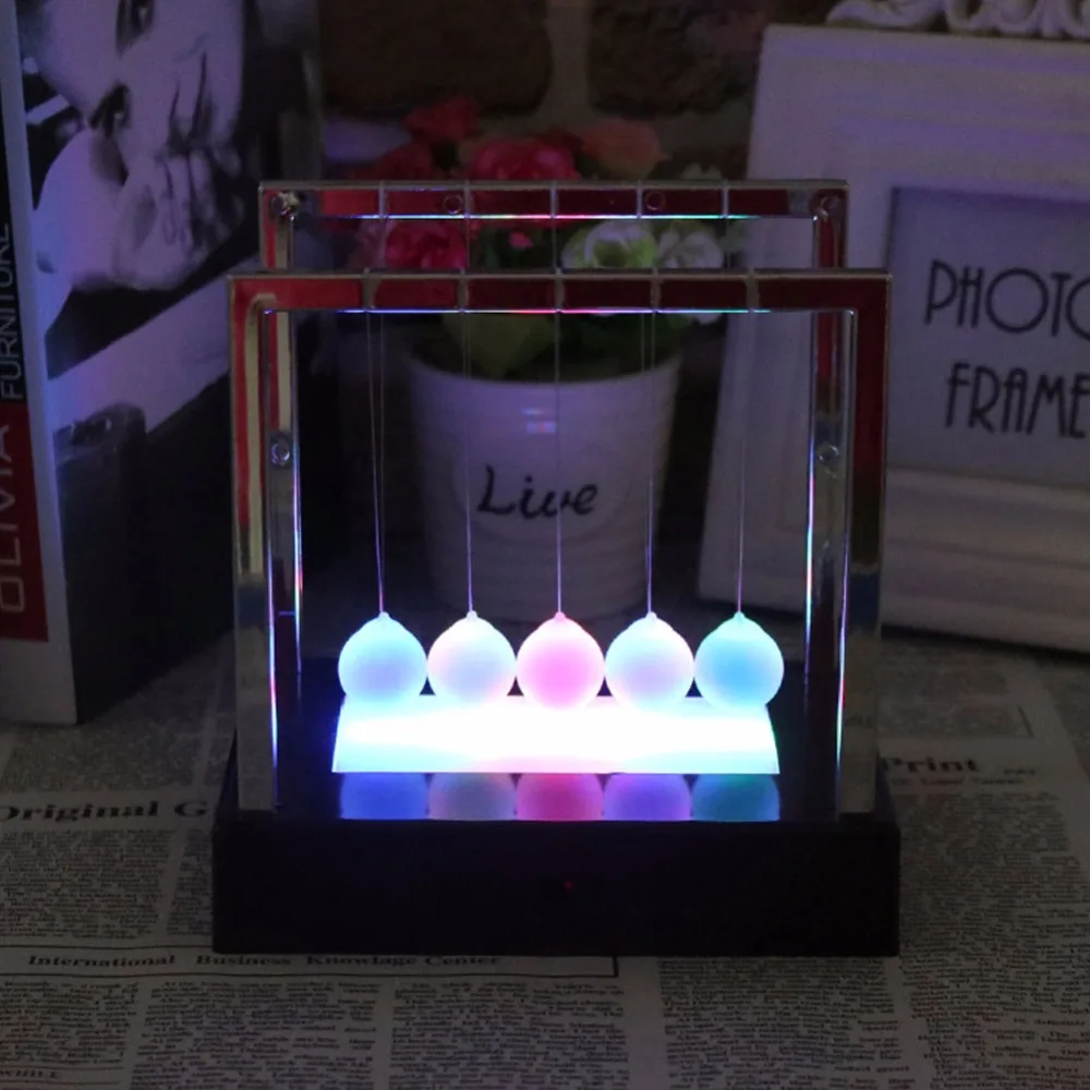 

Early Fun Development Educational Desk Toy Gift Newtons Cradle Ball LED Light Home Office Science Toy Physics Science Pendulum