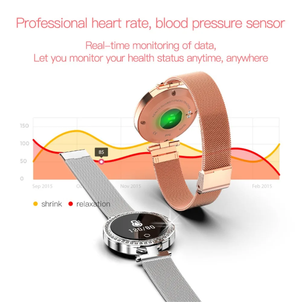 Stylish New design IP68 Waterproof index Women Blood Pressure&Heart Rate Sport Smart Watch Bracelet for Android IOS