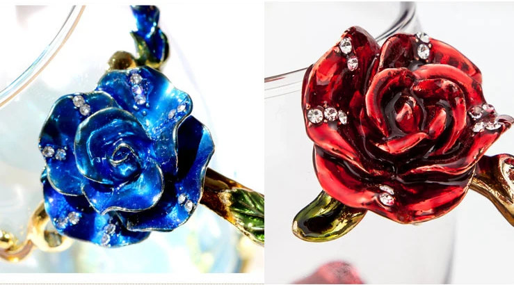 Красная роза, эмалированная Хрустальная чашка, цветочный чай, стекло высокого качества, стеклянная чашка для воды, кружка в цветочек с рукояткой, идеальный подарок для любимой свадьбы