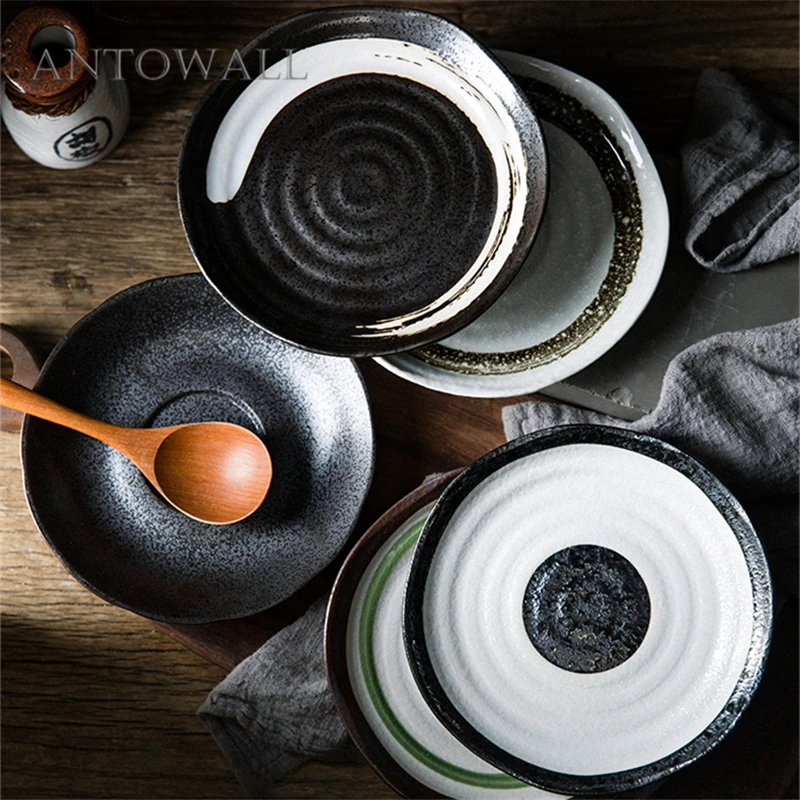 

ANTOWALL Personality Japanese ceramic tableware small plate home cold dish seasoning snack plate bone plate hand-painted disc