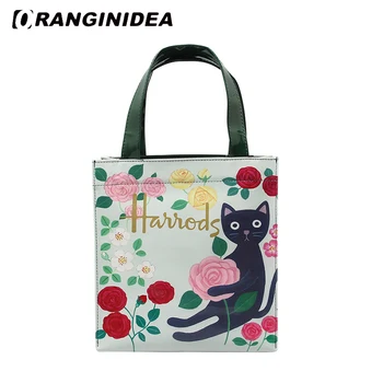 

Floral Handbags Women PVC Large Capacity Waterproof Tote Bag Beach Boho Shopping Bag Harajuku Cat Printed Shoulder Bags