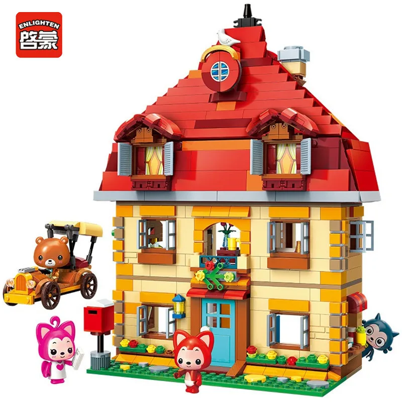 

ENLIGHTEN 941PCS Ideas Dream Home Car Ali The Fox Cartoon Building Blocks Sets Friends House Bricks Toys