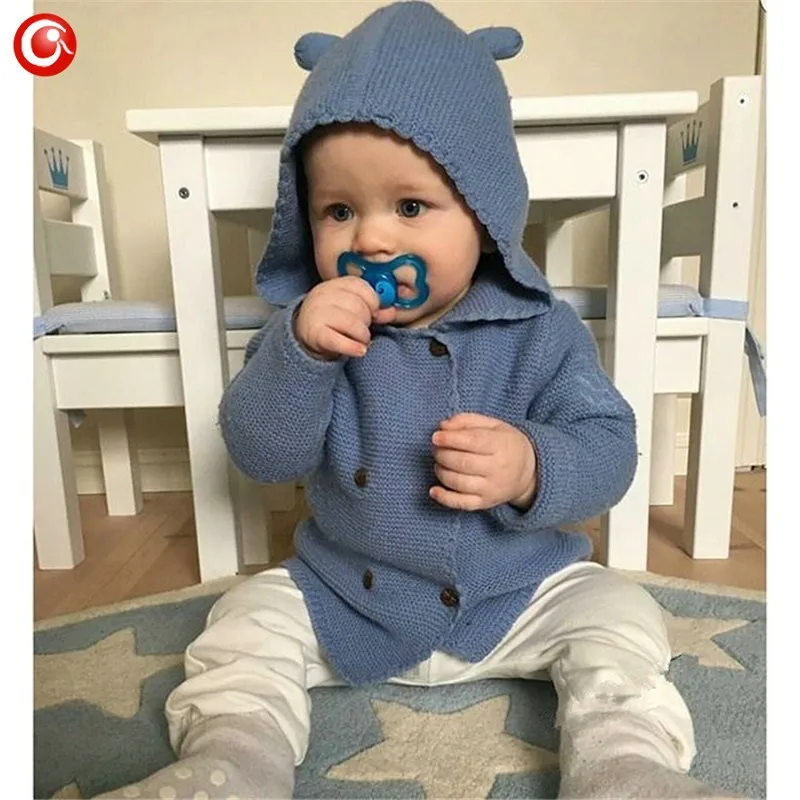 2016 AutumnWinter Kids Girls Hooded Cardigan Double Breasted Cotton Sweater For Children Boy Baby Girl Soft Knit Jumper Clothes (3)