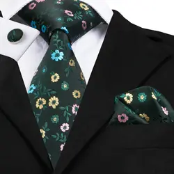 SN-1658 Hi-Tie темно-зеленый галстук платок Набор Запонок цветочный дизайн жаккардовый Галстуки Тканевые для мужчин Бизнес Свадебная вечеринка