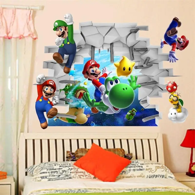 Cartoon Mario 3D Wall Stickers Decals Kids Room Nursery Home Decor Mural Art