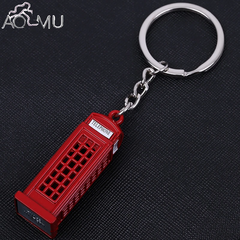 

AOMU Vintage Building Red Telephone Booth British Miniature London Key Ring Diecast Metal Keychain Gift Souvenir