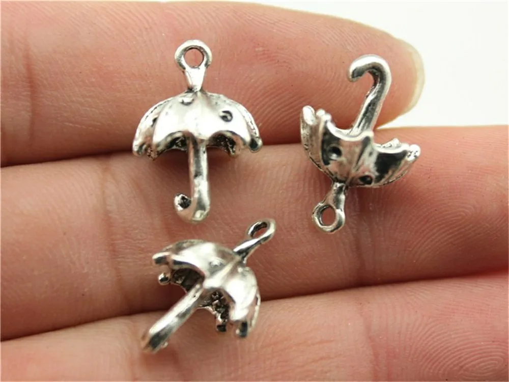 

WYSIWYG 12pcs 20mm Umbrella Charm Pendants For Jewelry Making Antique Silver Umbrella Pendants Charm 3D Umbrella