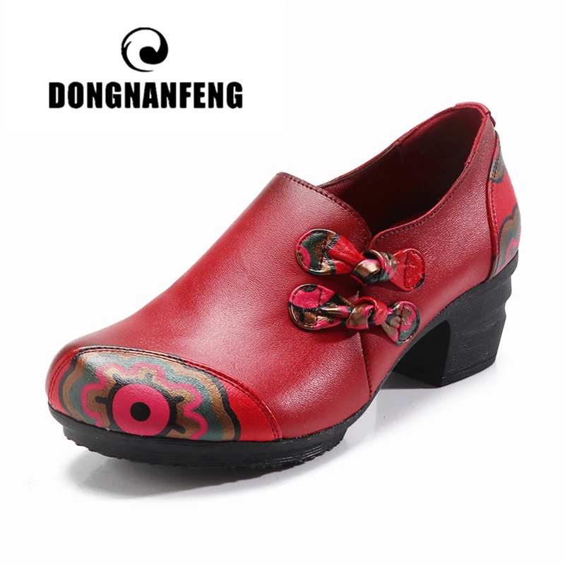 DONGNANFENG Женские туфли-лодочки мама женская обувь лоферы из натуральной бычьей кожи Повседневное с цветочным узором, с цветком, на молнии, Винтаж; большие размеры 35-41 и выше, YTZ-6018
