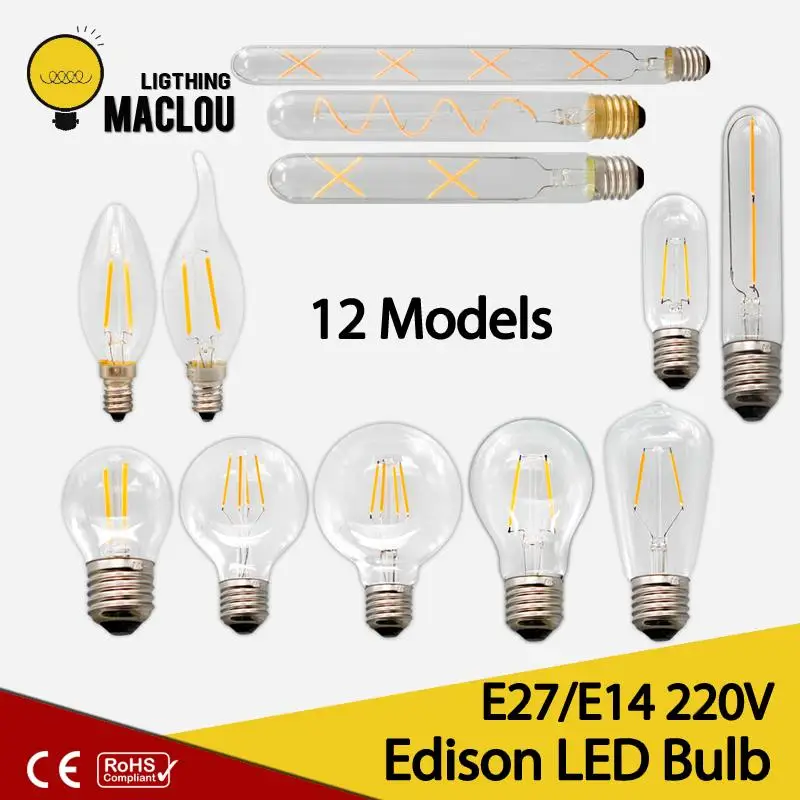 E27 E14 Ретро Эдисон светодиодный лампы 2W 4W 6W лампа Винтаж 220v теплое белое