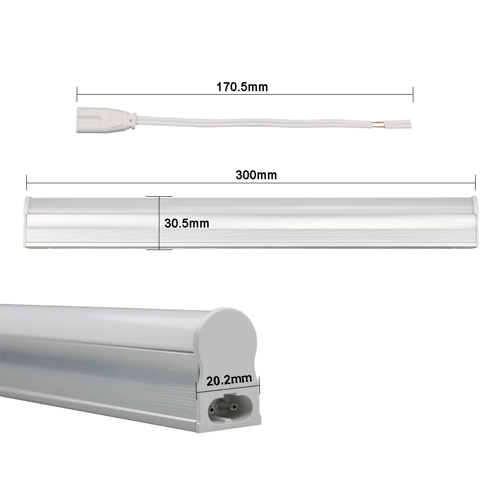 RYAWAY tubo LED T5 30 cm AC 85 V ~ 265 V LED tubo fluorescente LED T5 lámparas de tubo 5 W blanco frío de luz Lampara ampolla de plástico de PVC