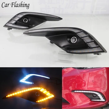 

Car Flashing LED DRL Daytime Running Light fog lamp Driving lights Yellow Turn Signal Lamp For Mazda 6 Atenza 2016 2017 2018