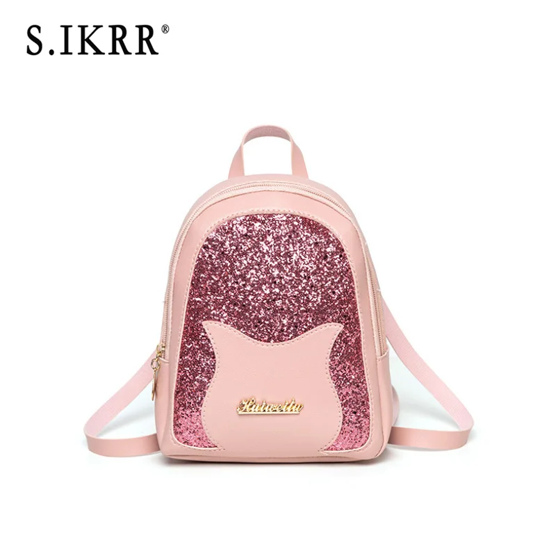 

S.IKRR Designer Fashion Women Backpack Mini Soft Touch Multi-Function Small Backpack Ladies Shoulder Bag Girl sequin backpack