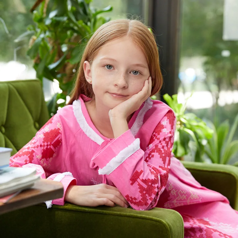 Детская Хлопковая ночная рубашка для девочек, весенне-осенняя одежда для сна с длинными рукавами, ночная рубашка с принтом, детская одежда