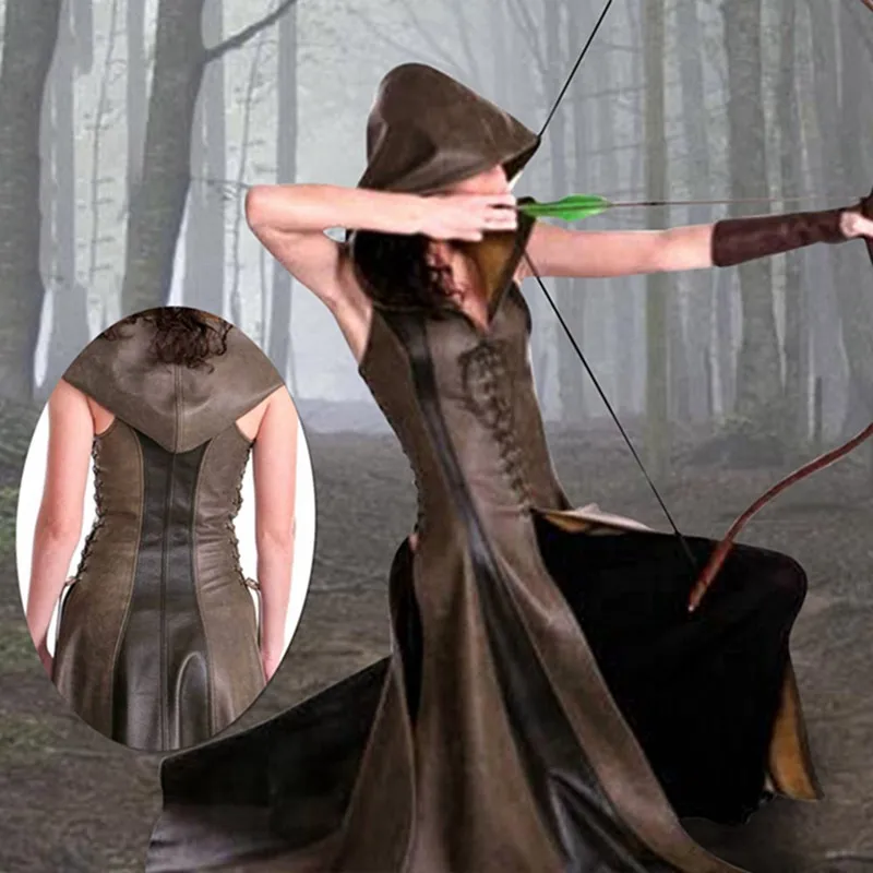 Женский средневековый костюм Larp Archer Ranger кожаное платье на шнуровке для девочек