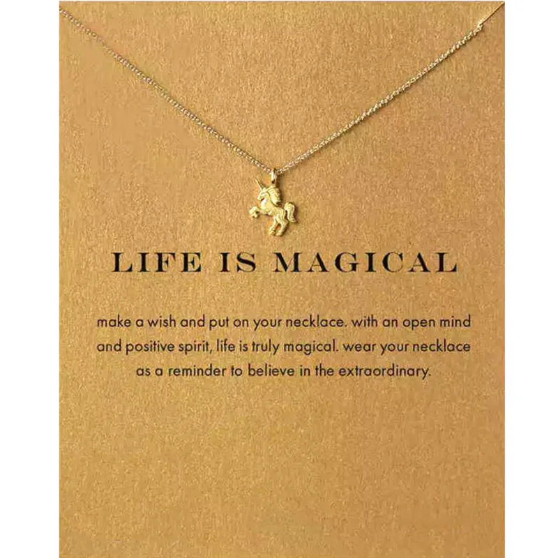 

Fashion Unicorn Necklace For Women Animal Pendant Gold Color Chain Statement Choker Necklaces Life Is Magical Gift Card