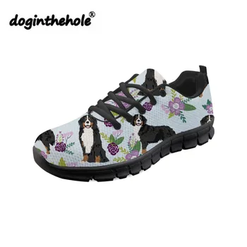 

doginthehole Women Bernese Mountain Dog Printing Brand Sneakers Ladies Fashion Mesh Flats for Teenagers Girls Autumn Flat Shoes
