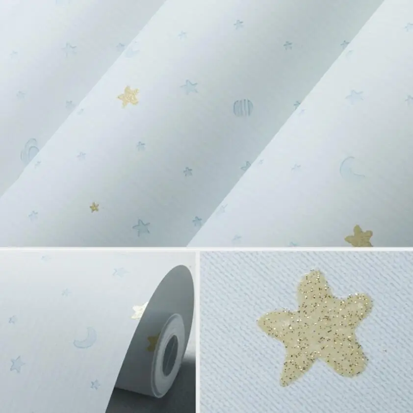 Милые Мультяшные Звезды Луна космическая настенная бумага 3d рельефная детская спальня настенная бумага красивое звездное небо Papel де Parede Infantil W172