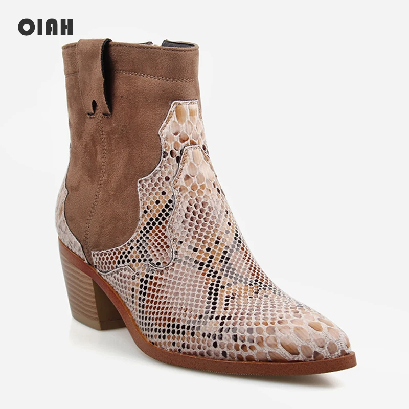 

Women Shoes Zipper Boots Snake Print Ankle Boots Square Heel Fashion Pointed Toe Ladies Sexy Shoes 2019 Spring New Chelsea Boots
