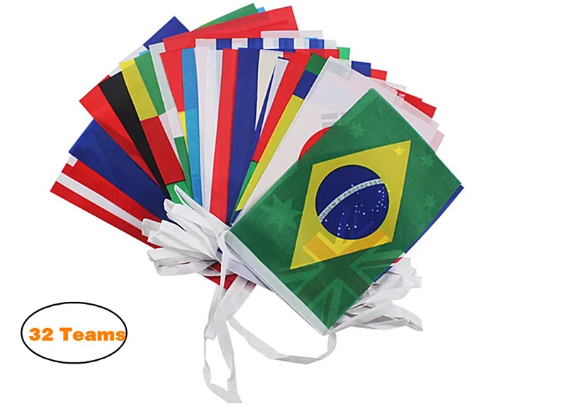 

36 Feet 2018 World Cup Top 32 String Flag Banners International Flag Bunting 7.88''x 11.8'' for Bar Party Decor