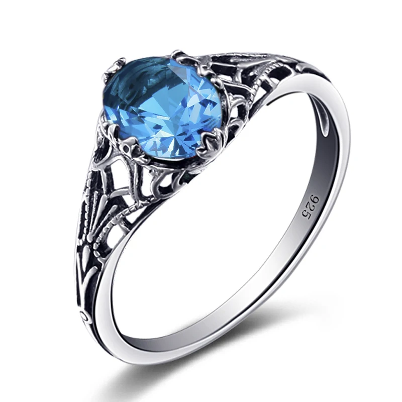 

Fine Jewelry Women Cocktail Rings Vintage 925 Sterling Silver Hollow Baroque Created Precious Stone CZ Wedding Rings Party Gift