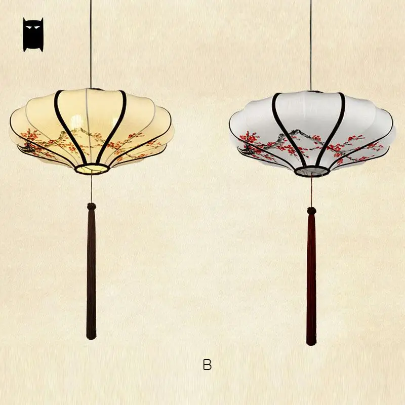 Ручная роспись круглый железный тканевый фонарь абажур подвесной светильник в китайском стиле фойе обеденный стол кабинет Прихожая проект - Цвет корпуса: B
