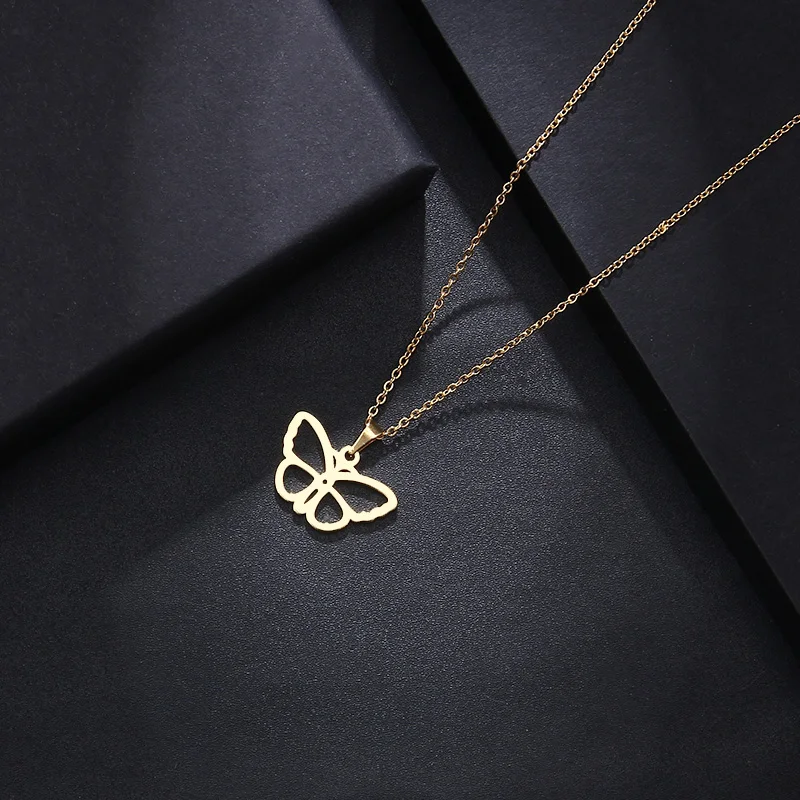 CACANA Stainless Steel Necklace For Women Man Lover's Beauty Butterfly Gold And Silver Color Pendant Necklace Engagement Jewelry
