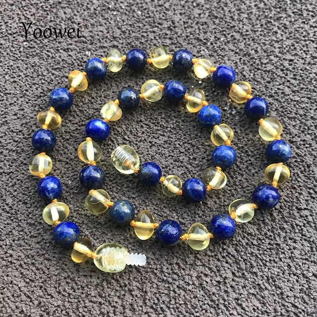 Yoowei New Natural Amber Necklace/Bracelet for Baby Adult Natural Gems Lapis Lazuli Rose Quartz Baltic Amber Jewelry Wholesale