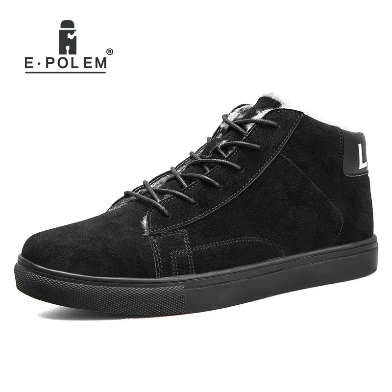 

E.POLEM Suede Casual Shoes for Men's High-Top Ankle Shoes Flat Shoes Men's Leather Warm Shoes Autumn And Winter New Arrival