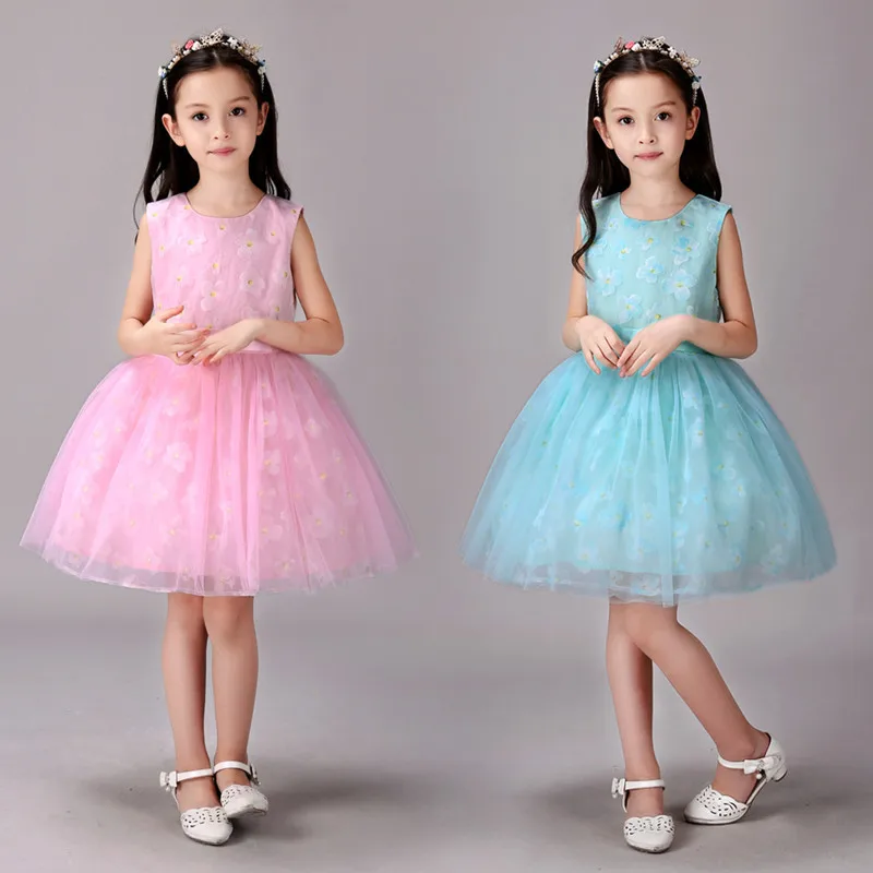 3 8year Summer Christmas Print Flower Girl Dress Mesh Girl Gown