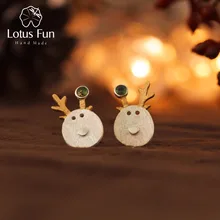 Lotus Fun реальные стерлингового серебра 925 натуральный турмалин ручной работы Ювелирные украшения Рождество радости милый олень Серьги-гвоздики Best подарок