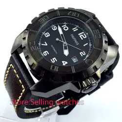 Мм 45 мм parnis черный циферблат PVD 21 Jewels miyota автоматический механизм мужские часы