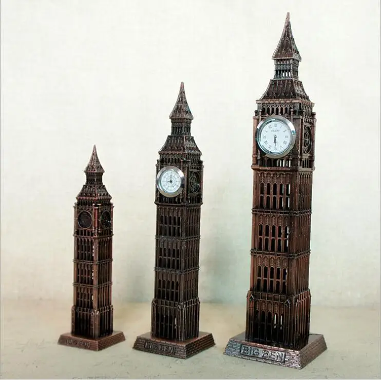 Новинка, 4 цвета, дизайнерская 3D металлическая знаменитая модель здания, старинная статуя Лондона Биг-Бена, сувенирный подарок, домашний декор с часами