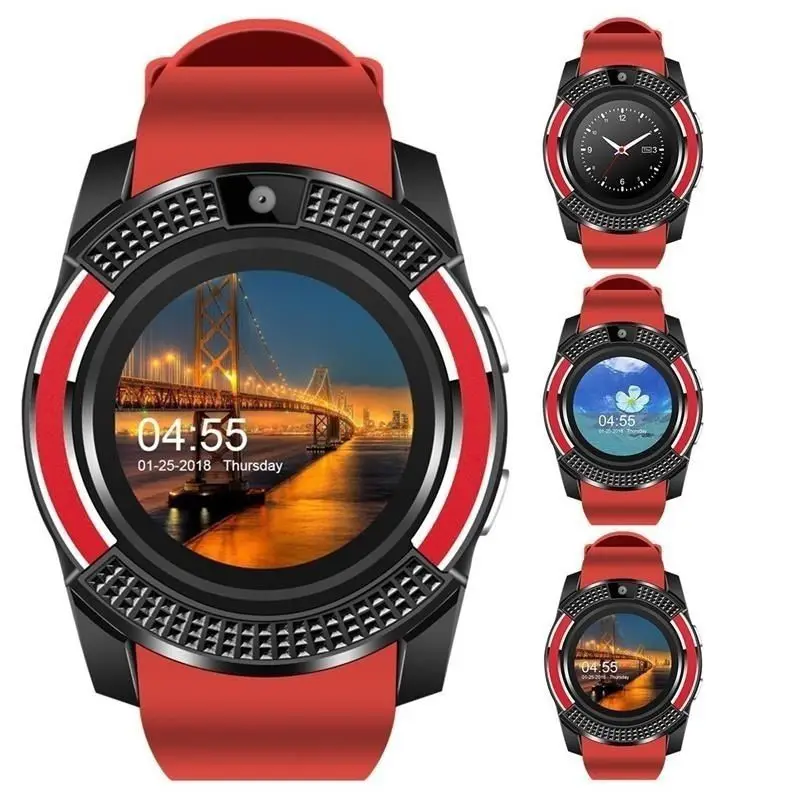 V8 Smart Watch Men Bluetooth Sport Watches Women Ladies Rel gio Smartwatch with Camera Sim Card Slot Android Phone PK DZ09 Y1 A1 - Цвет: Красный