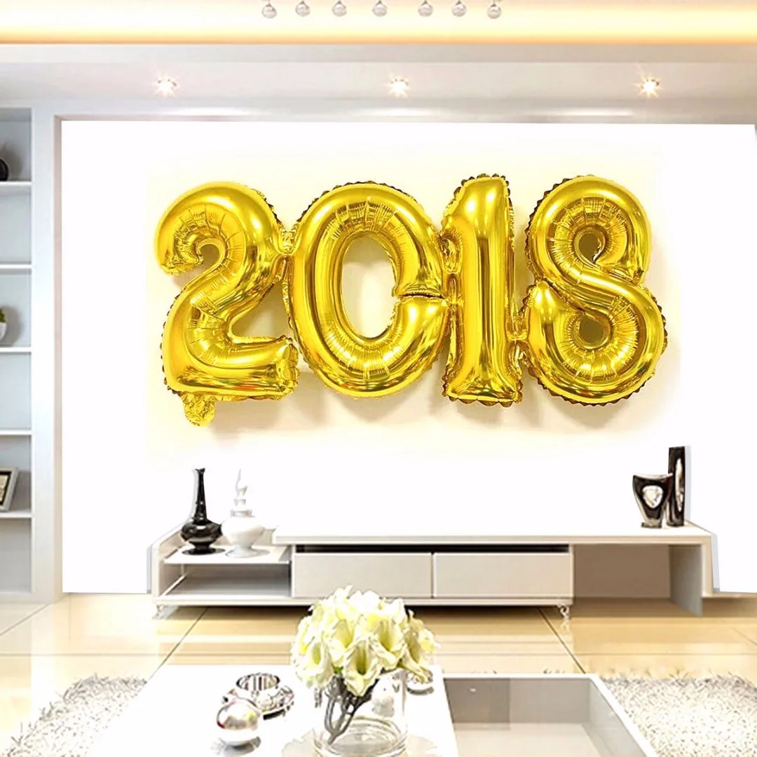 New 2018 Foil Balloons Festival Happy New Year Party Room Decoration Gold Silver