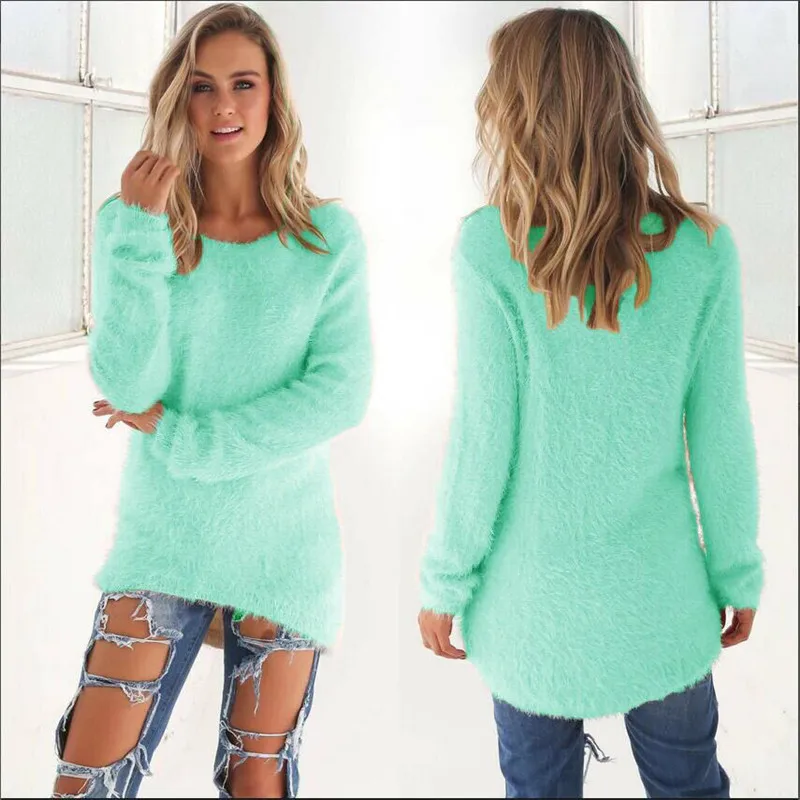 Осень-зима свитера Для женщин вязаный розовый свободный свитер женский джемпер мода Свободный Повседневный пуловер Для женщин топы KDR87 - Цвет: green  Sweaters
