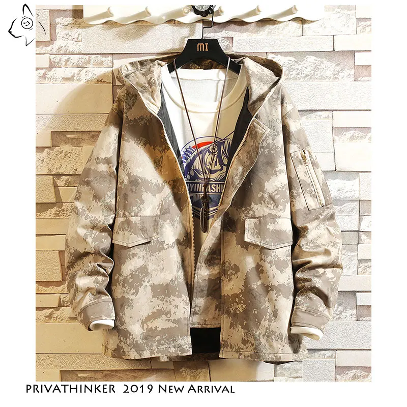 

Privathinker Camouflage Hooded Cargo Jacket Autum Pocket Tactical Tooling Jacket 2019 Casual Streetwear Jacket Coats