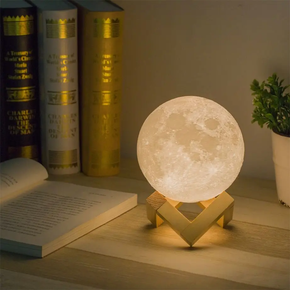 

moon lamp 3D print night light Rechargeable 3 Color Tap Control lamp lights 16 Colors Change Remote LED moon light gift