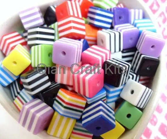 

800pcs 8mm Multicolour Cube Beads Stripe square resin high quality beads D15