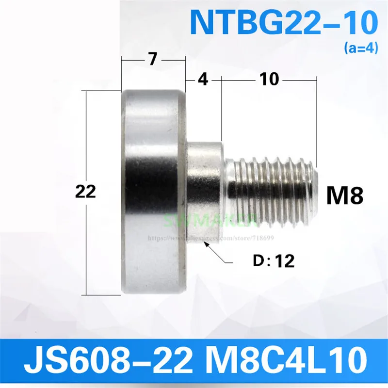 10 шт. 608zz наружная Резьбовая опора, M8 винт, Нержавеющая сталь подшипник/Подшипниковая сталь подшипник, колесо качения NTBG-22 ntsbg